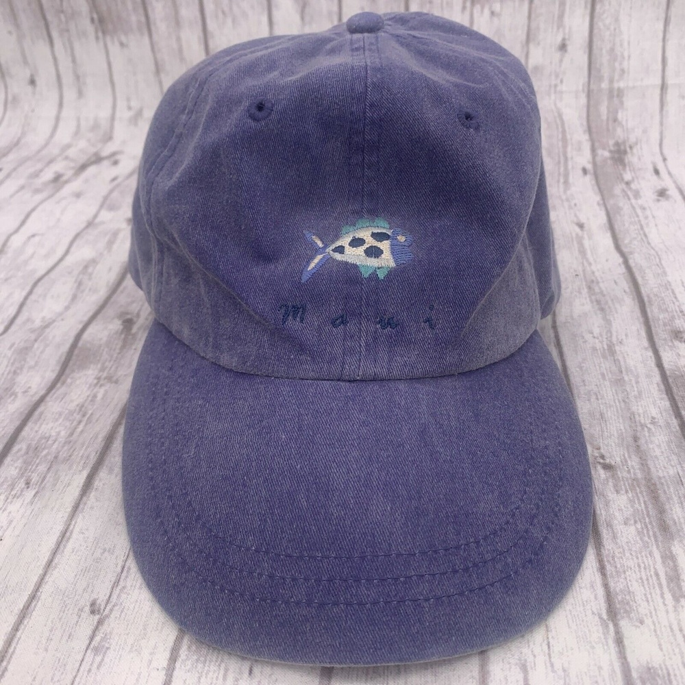 Maui Travel Souvenir Cap Hat Fish Purple Denim Strap back Adams Adjustable OSFM